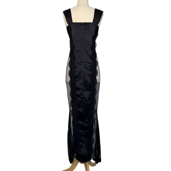 PRETTY LITTLE THING Black Satin Sleeveless Lace Insert Maxi Dress NEW Size 2 - Picture 8 of 13